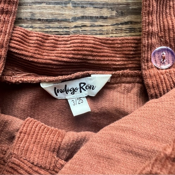 Indigo Rein Overall Dress Womens Size 3 / 25 Brown Corduroy Deep V Pockets - Picture 5 of 6